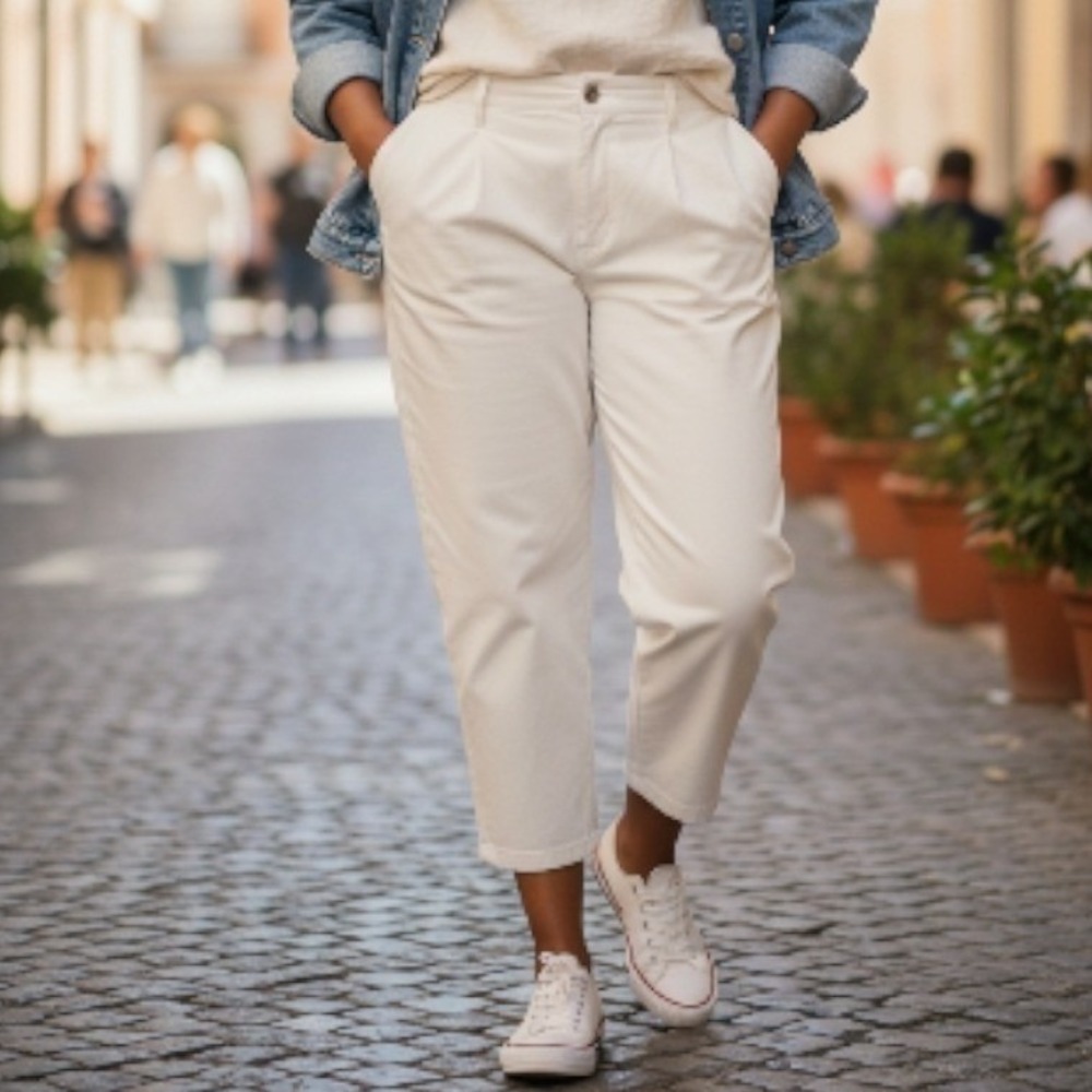 Eileen Fisher Ankle Pants Women Sz 24 Plus Tapered Pleated Off White Stretch New